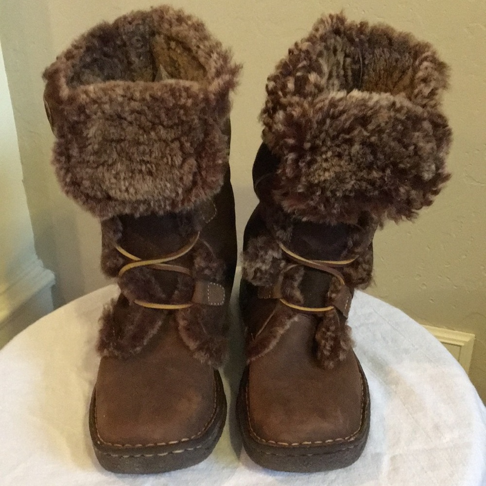 BORN Brown Leather Shearling Snow Boots, Sz 9
